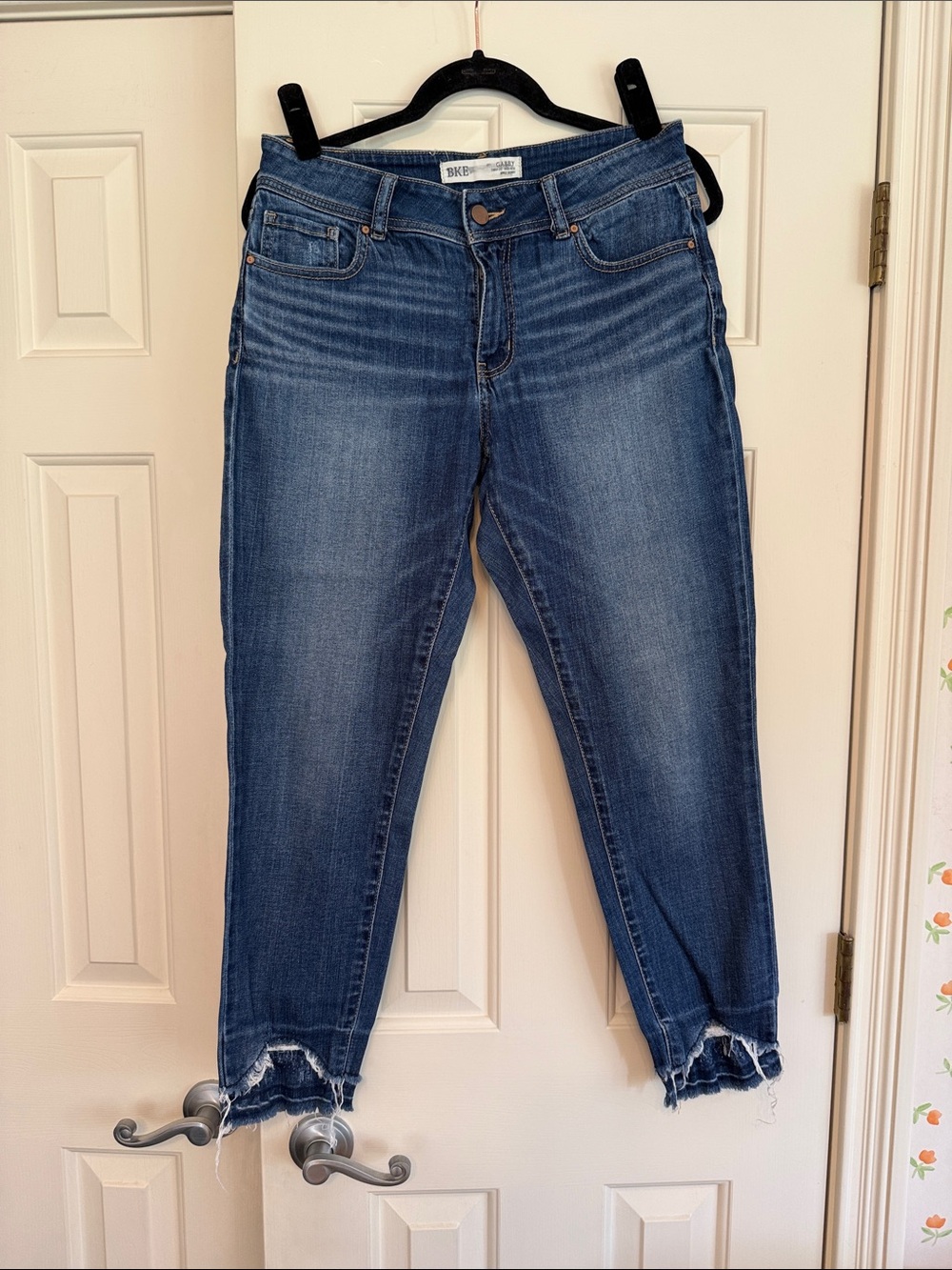 BKE Women's Dark Blue Distressed Ankle Skinny Jeans